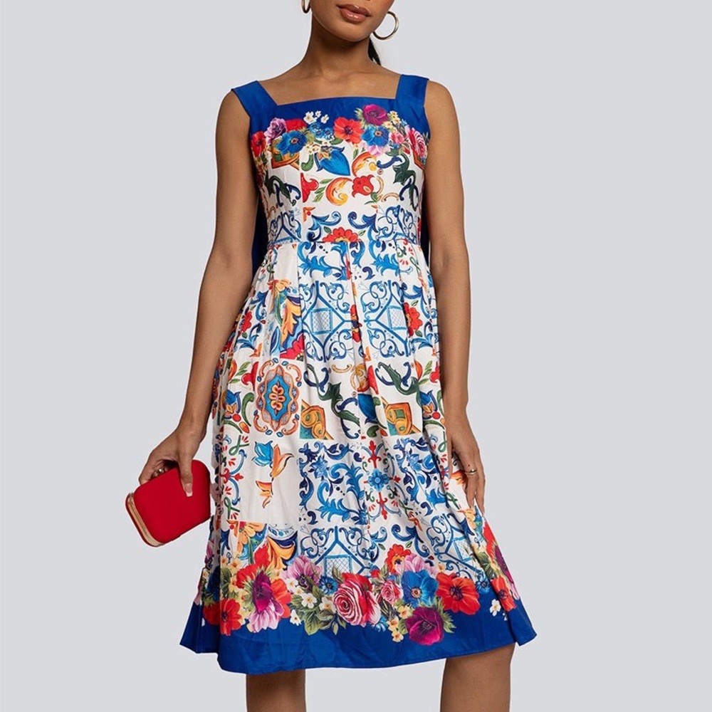 NWT Dalia MacPhee Pleat Skirt Border Printer Dress Size XL